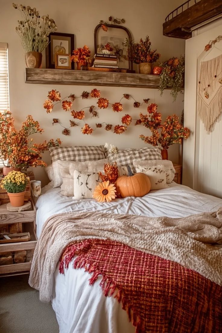 charming autumnal bedroom decor with wildflower vibes